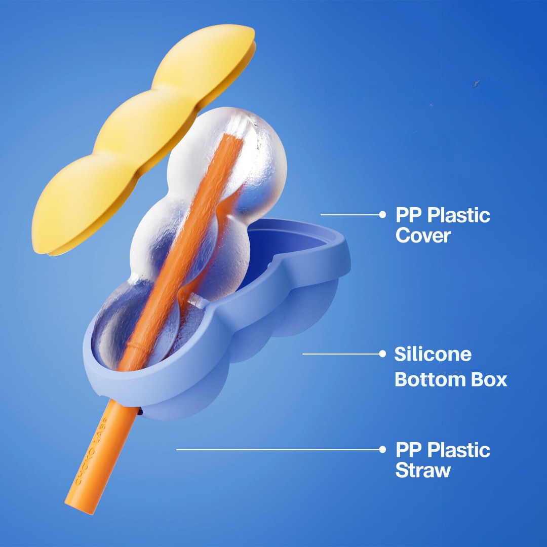 Highlighting the innovative design of the Chako Lab popsicle mould with a cutaway view showing its different components.