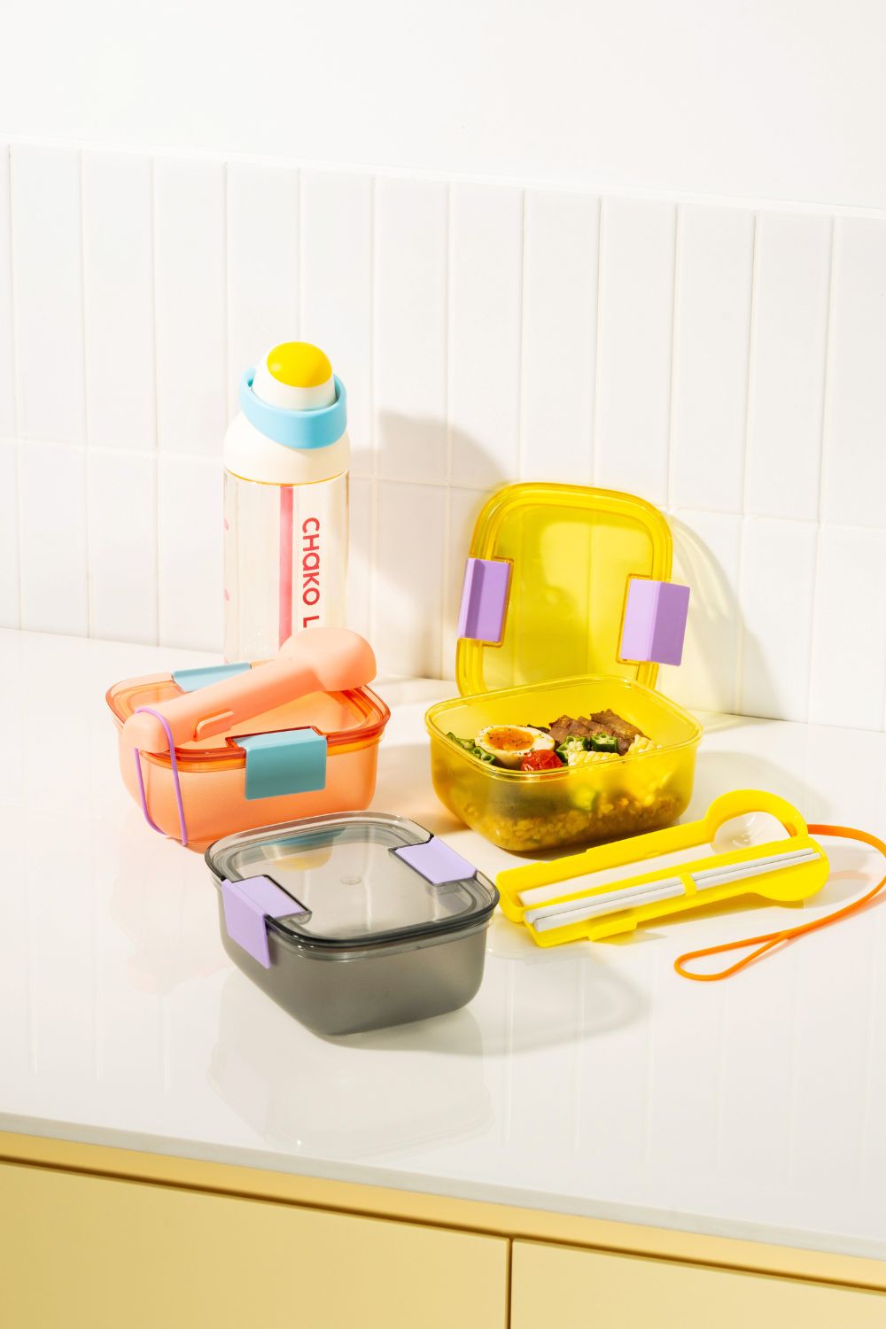 Bento Duo three colours with water bottle